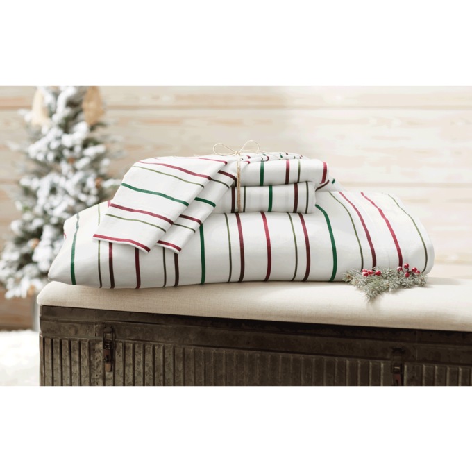 Holiday Stripe Flannel Sheet Set, , large