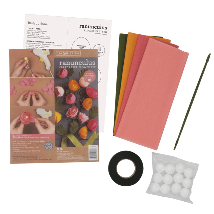 Crepe Paper Ranunculus Flower Kit, , large