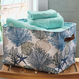 Coastal Print Tote Basket, , large
