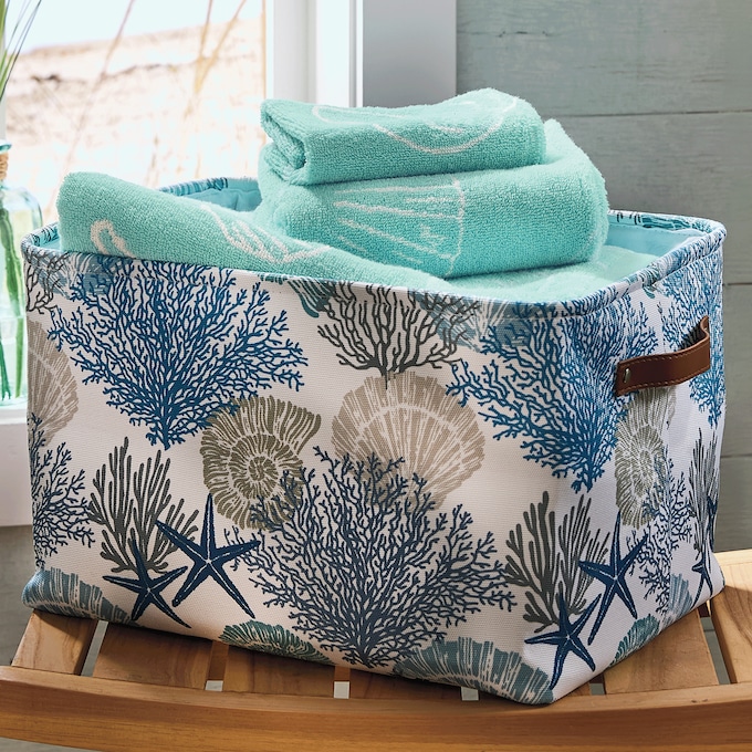 Coastal Print Tote Basket, Multi, large