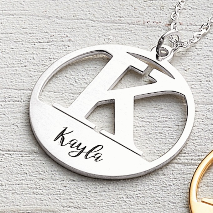 Initial Name Round Pendant, , large