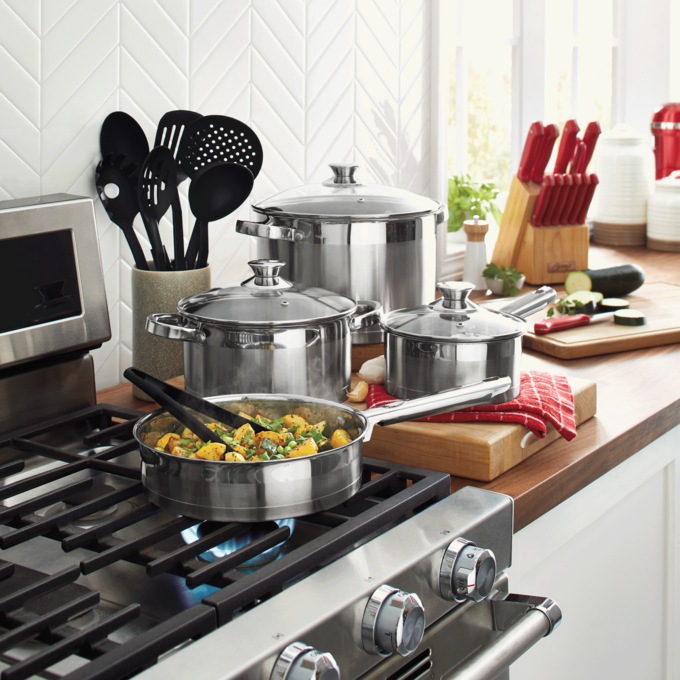 Ginny's 14-Piece Stainless Steel Cookware Set, Stainless Steel, large