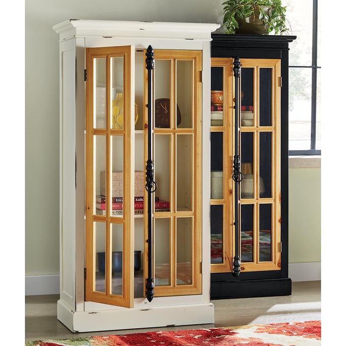 Brown glass and metal windowpane door cabinet discount