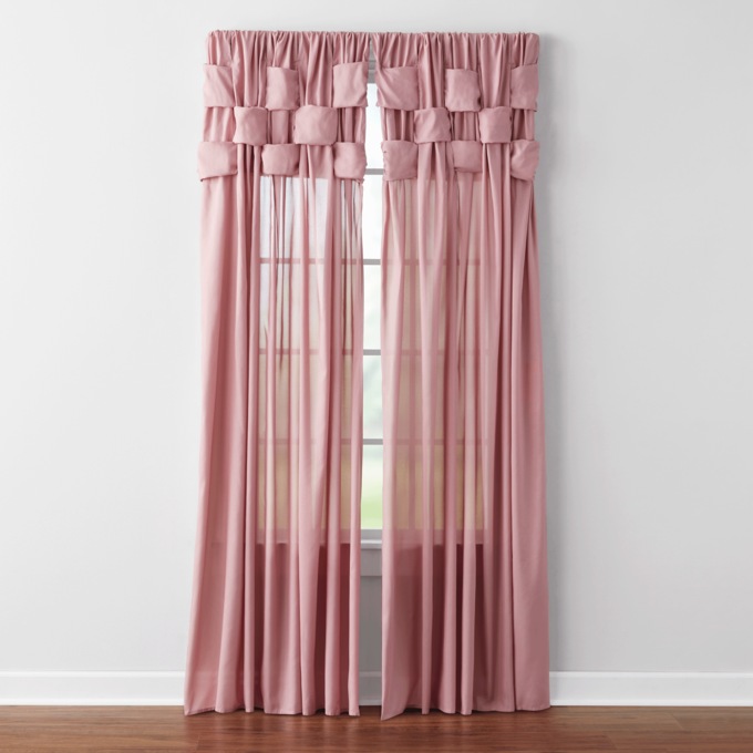 Semi-Sheer Basket-Weave Top Window Panel, Rose, large