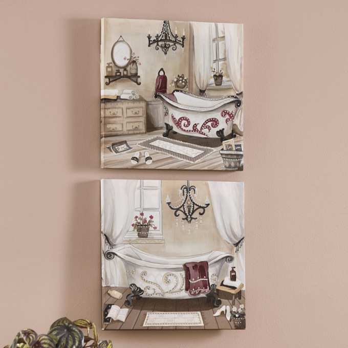 Set of 2 Embellished Bathroom Wall Art, , large