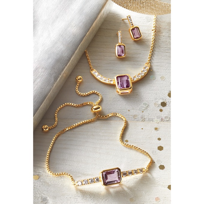 Gemstone/Cubic Zirconia Rectangular Necklace, Bracelet & Earring Set, , large