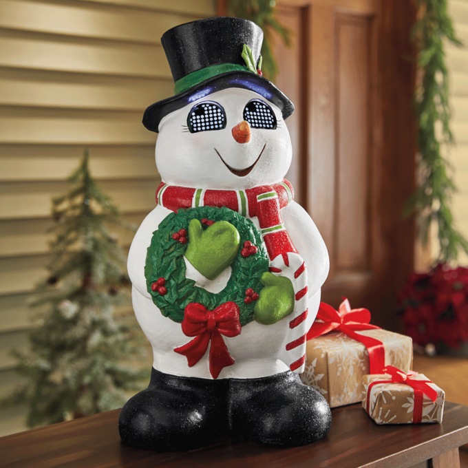 Outdoor Digital-Eyed Snowman Figure, Multi, large