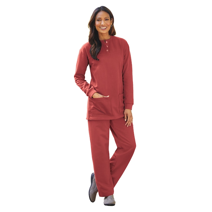 2-Piece Fleece Henley Pant Set, , large
