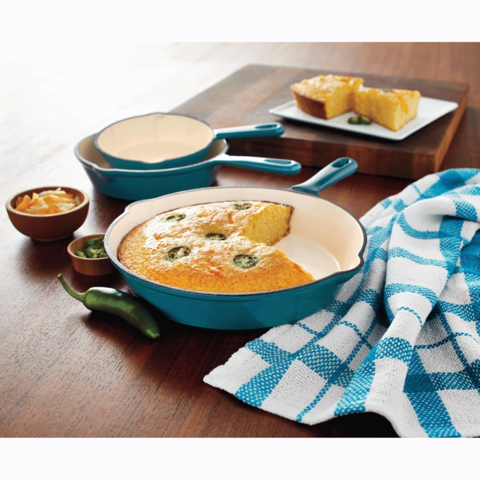 3-Piece Enameled Cast Iron Skillet Set, Island Blue, large