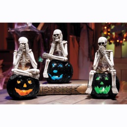 Set of 3 Lit No Evil Skeletons, , large