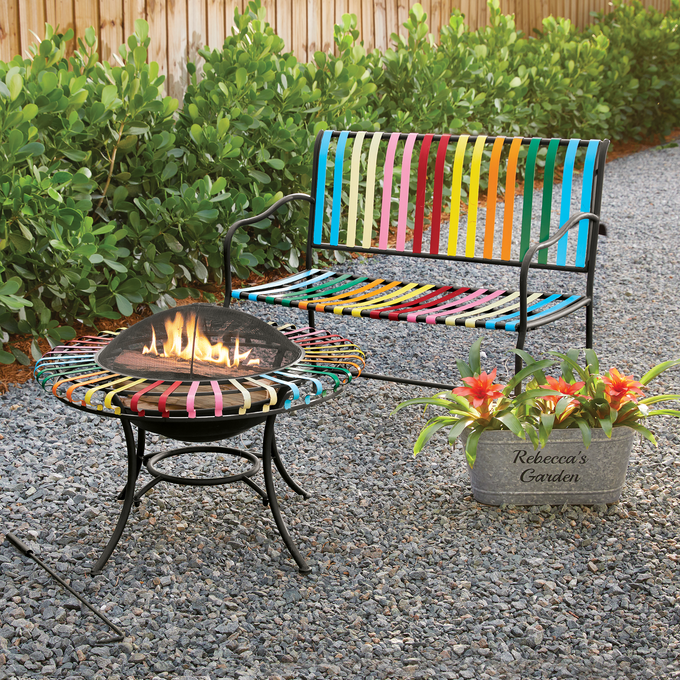 Rainbow Patio Bench and Fire Pit, , large