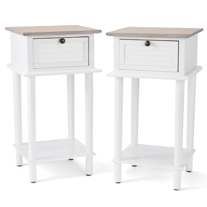 Set of 2 Wood Shutter Side Tables, , large