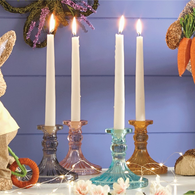 Set of 4 Glass Taper Candleholders, , large