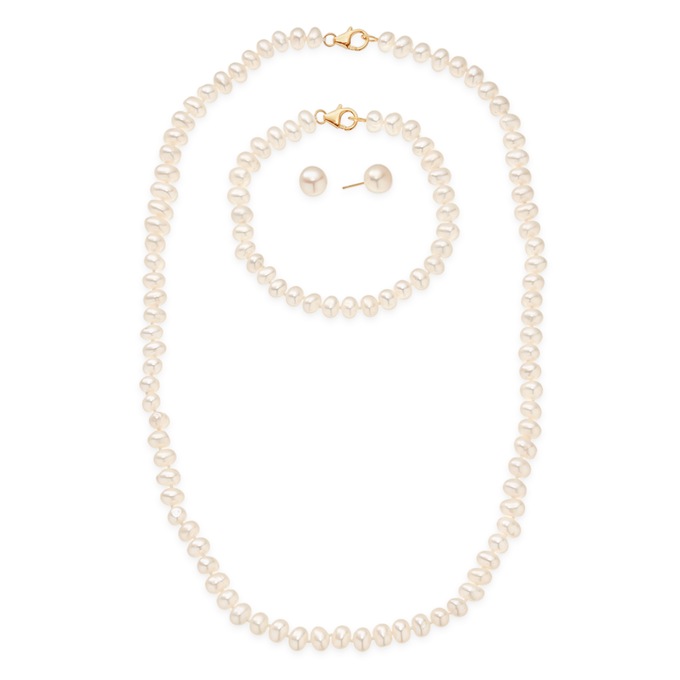Freshwater Pearl Necklace, Earring and Bracelet Set, , large