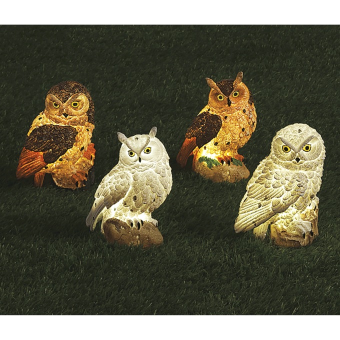 Set of 4 Decorative Solar Owls, , large