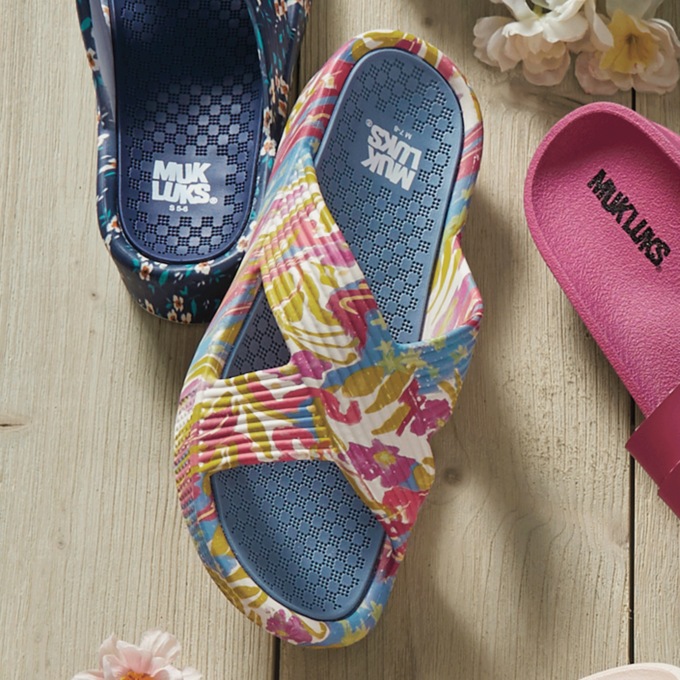 Lukees Spa Day Slide by Muk Luks with Tropical Print, , large