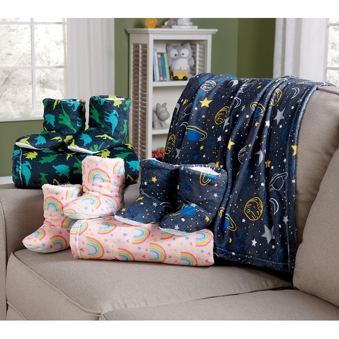 Kids Novelty Throw Blanket Bootie Slipper Gift Set