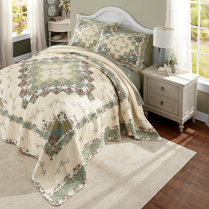 Olivia Embroidered Quilted Bedspread, , large