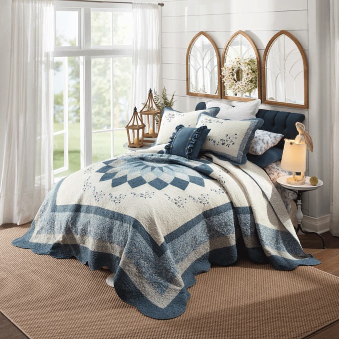 Charlotte Embroidered Floor-Length Quilt, , large