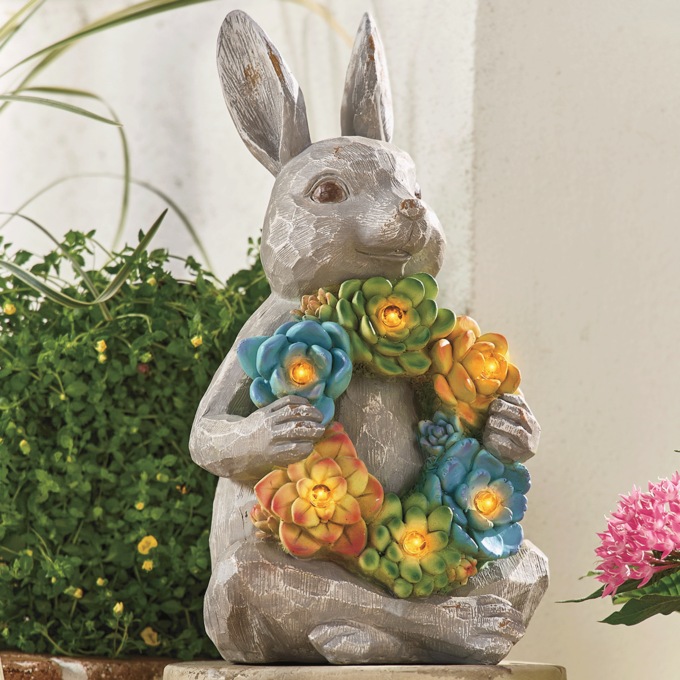 Resin Solar Succelent Bunny, , large