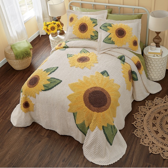 Sunflower Chenille Bedspread, , large