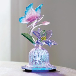 Lit Glass Butterfly Cloche, , large