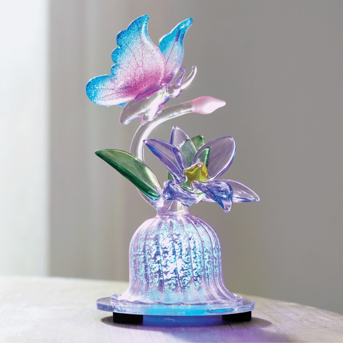 Lit Glass Butterfly Cloche, , large