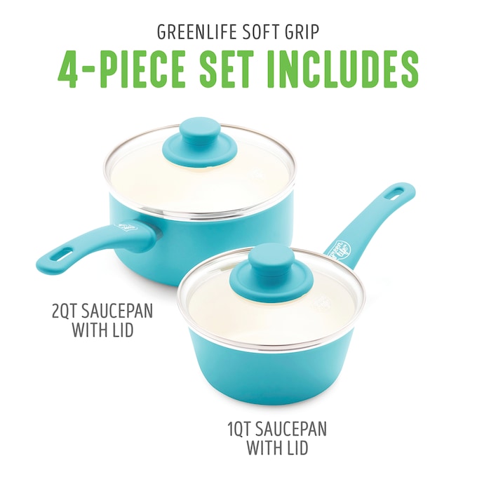 Set of 2 Greenlife Soft-Grip Ceramic Saucepans, , large