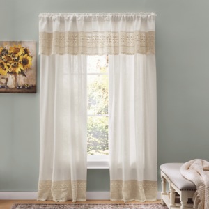 Crochet Trim Linen-Look Window Panel with Lace Detail, Natural, large