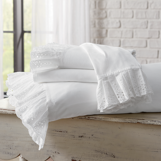 Eyelet Cotton Sheet Set, , large