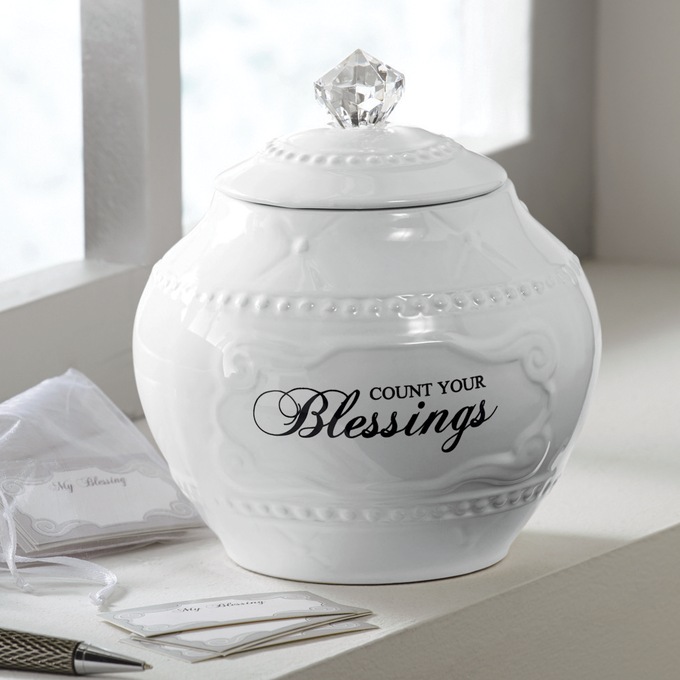 Ceramic Blessing Keepsake Jar with 36 Inspirational Blessing Cards, , large