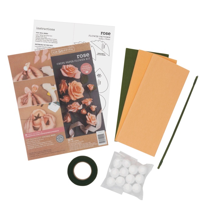 Crepe Paper Rose Flower Kit, , large