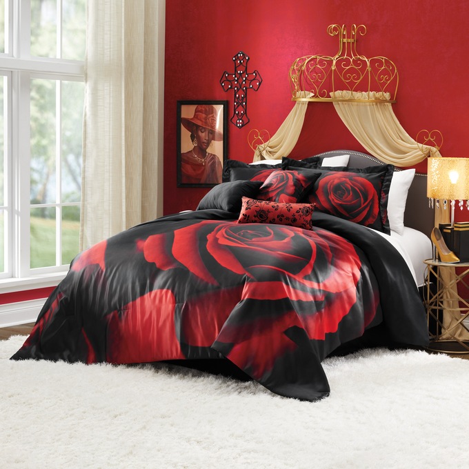 Satin Roses 7-Piece Comforter Set, , large