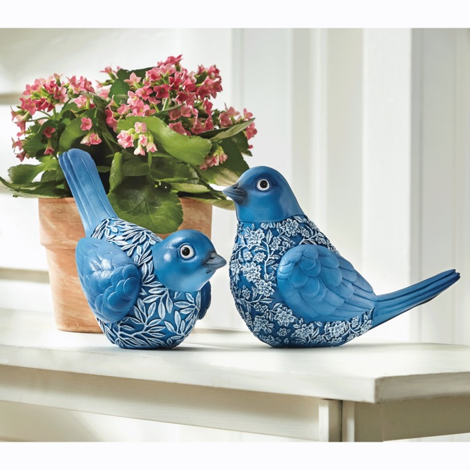 Set of 2 Blue Resin Birds, , large