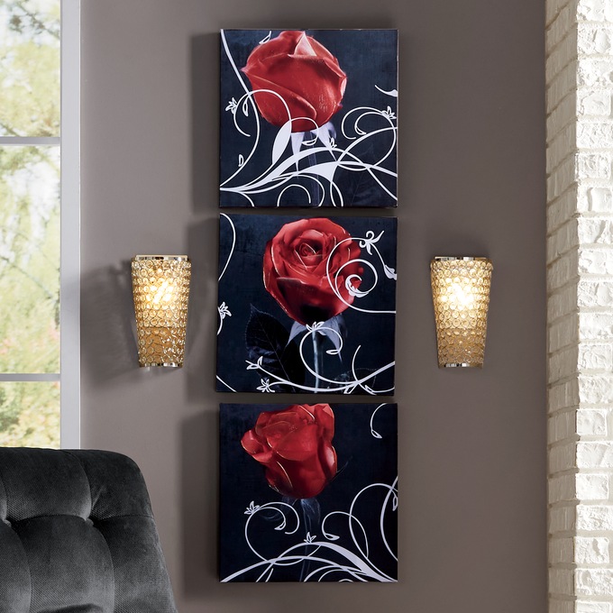 3-Piece Rose Swirl Wall Art Set, , large