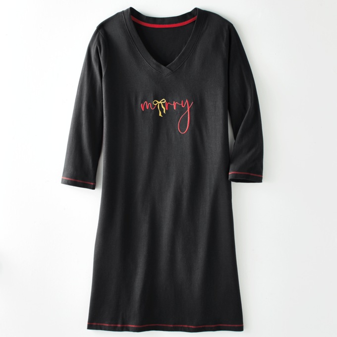 Novelty Holiday Sleep Shirt with Embroidered Christmas Graphic, , large