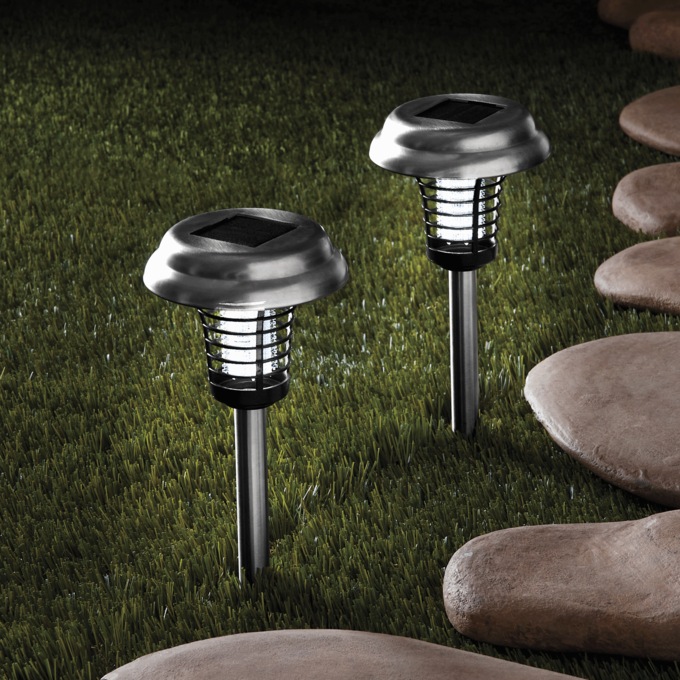 Set of 2 Brookstone Solar-Powered Bug Zapper Pathway Lights, , large