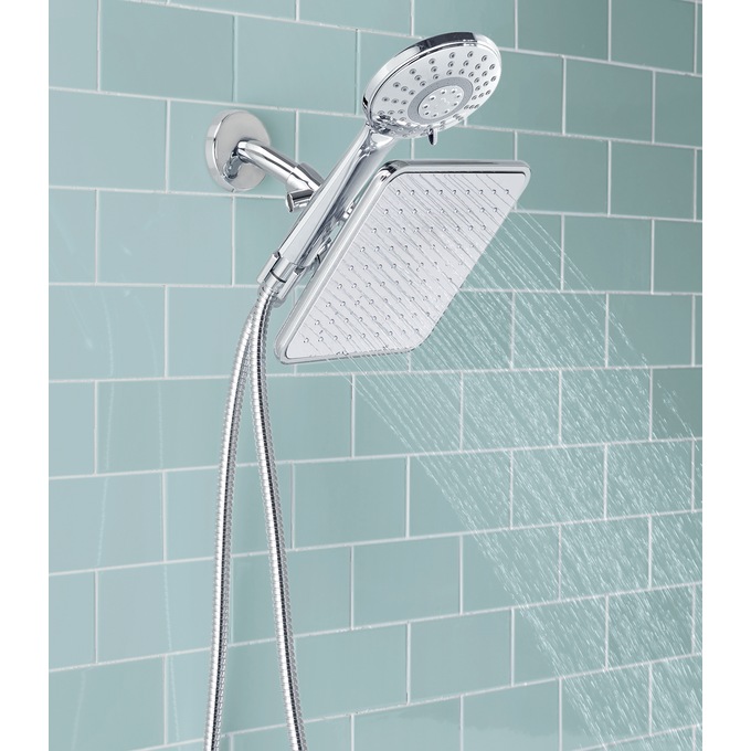 5-Function Rainfall Showerhead & Wand, Silver, large
