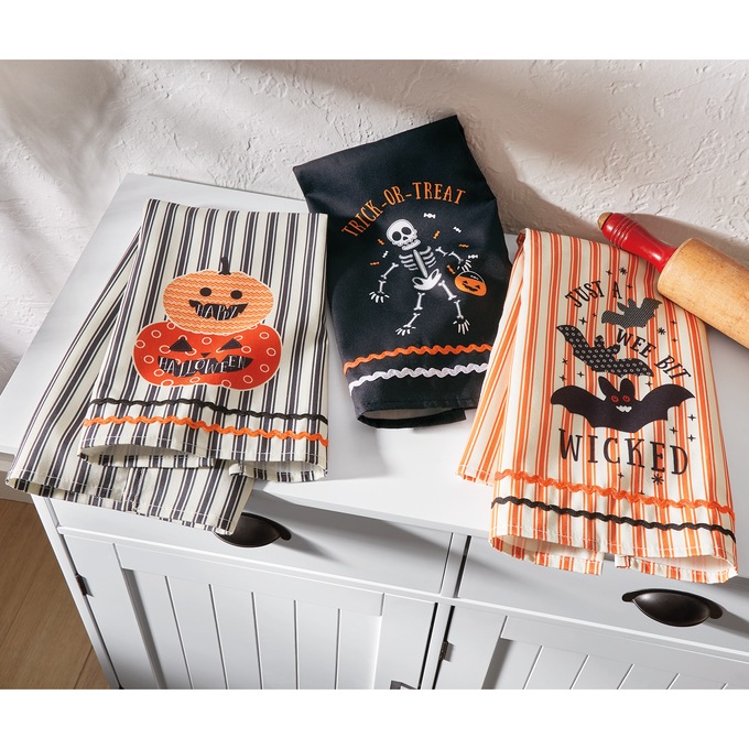 Set Of 3 Halloween Kitchen Towels, , large