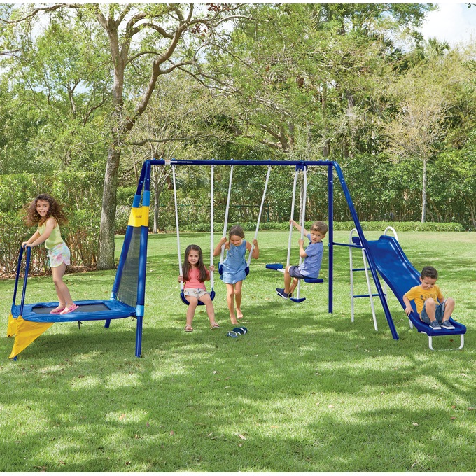 Sportspower almansor metal swing set on sale with slide and trampoline