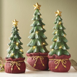 Set of 3 Lit Trees in Santa Bags, , large