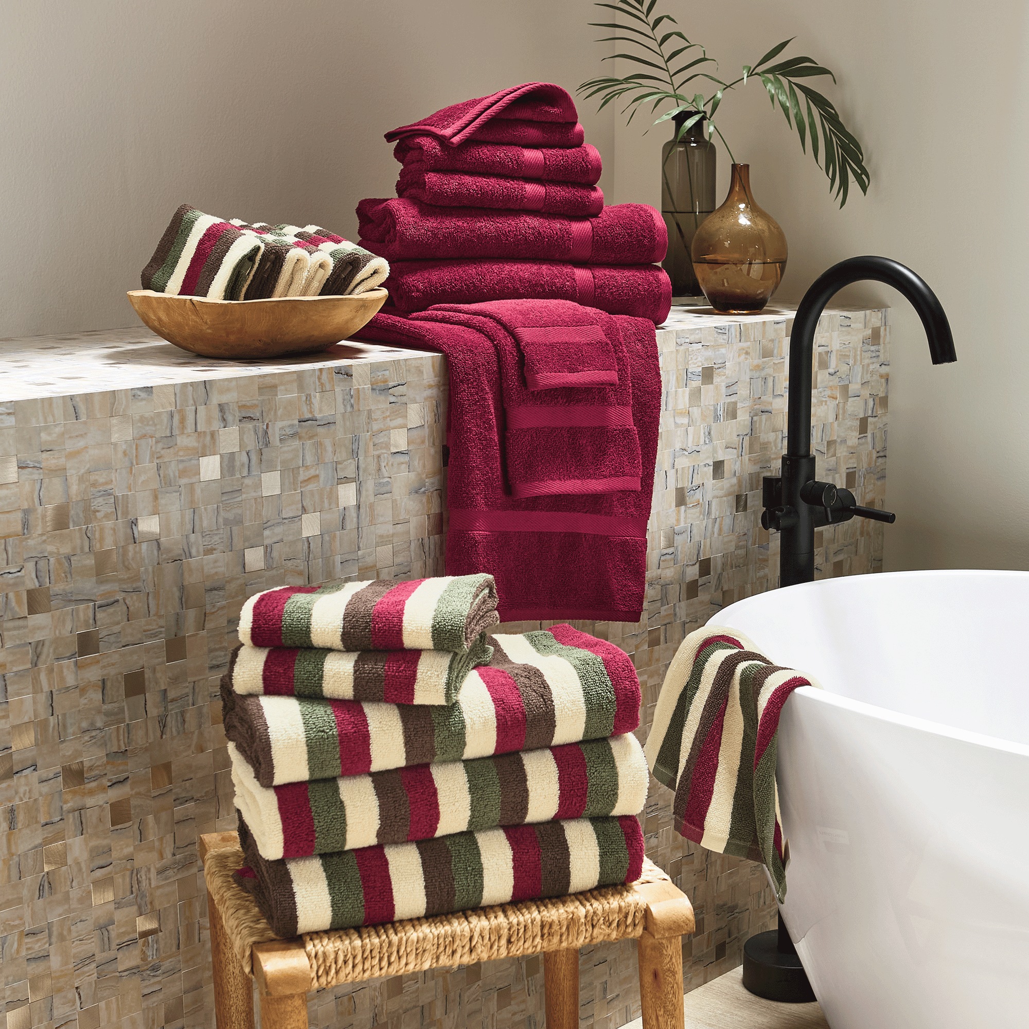 12-Piece Serene Cotton Terry Bath Towel Set, Merlot, large