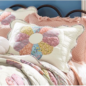 Norah Vintage Floral Scalloped Quilted Standard Sham, Multi, large