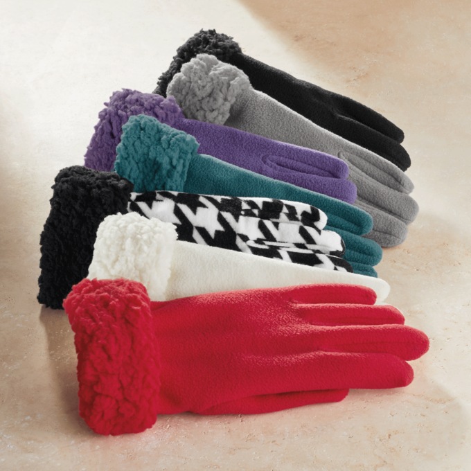 Sherpa-Trimmed Fleece Cape with Gloves, , large