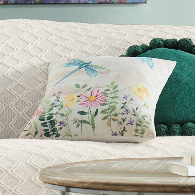 Dragonfly Floral Accent Pillow, , large