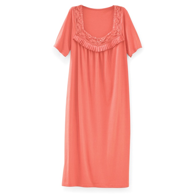 Cotton Knit Gown, Coral, large