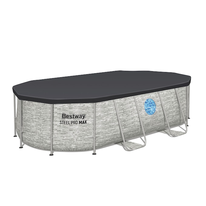 Bestway Power Steel Swim Vista Series 14' Above Ground Outdoor Swimming Pool Set with Filter Pump, Ladder, and Pool Cover, , large