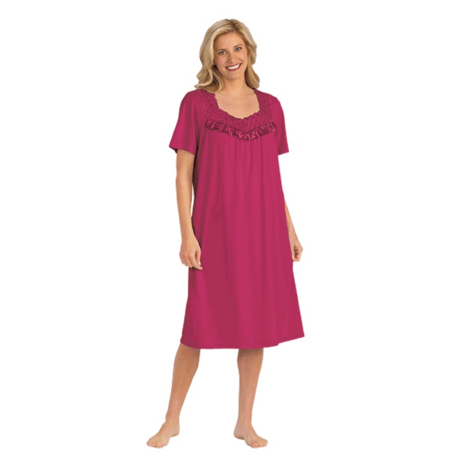Cotton Knit Gown, Berry, large