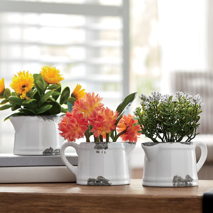 Set of 3 Flowers in Pots, , large
