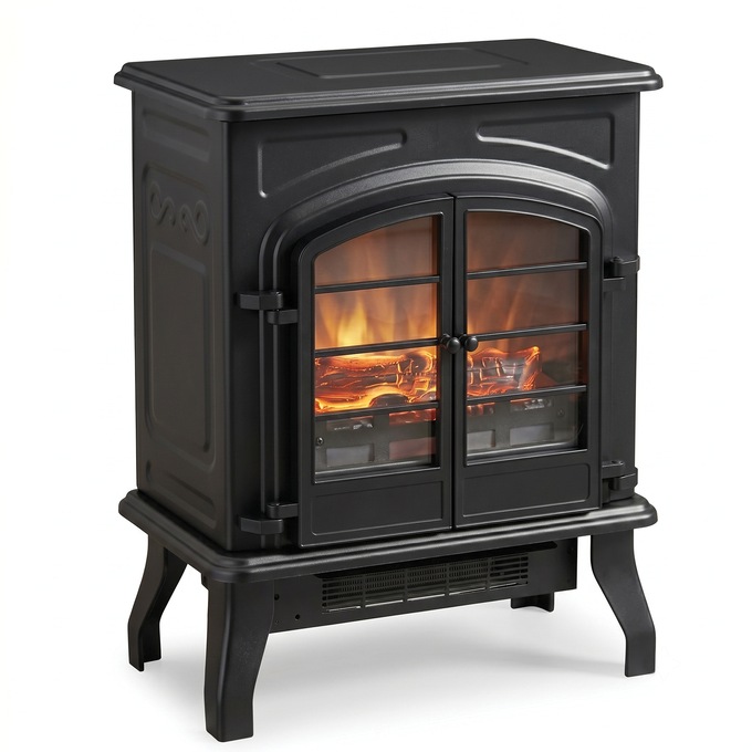 1500W Electric Fireplace Stove Heater with Remote & Realistic Flame Effect, , large